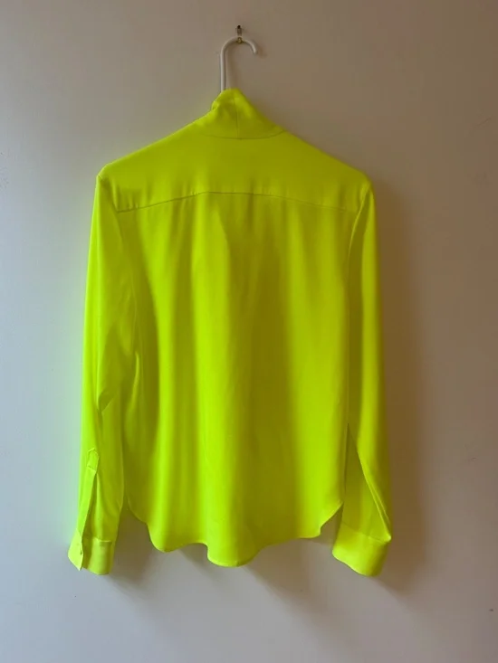 Bow Neck-Scarf Satin Crepe Shirt in Neon Yellow by Alex Perry - Picture 2 of 9